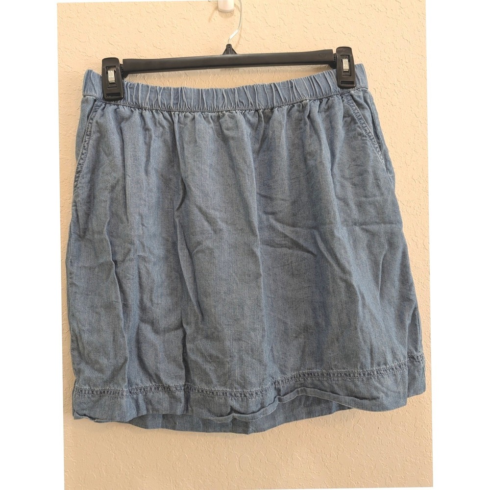 Blue Chambray Elastic Waist Pocket Skirt